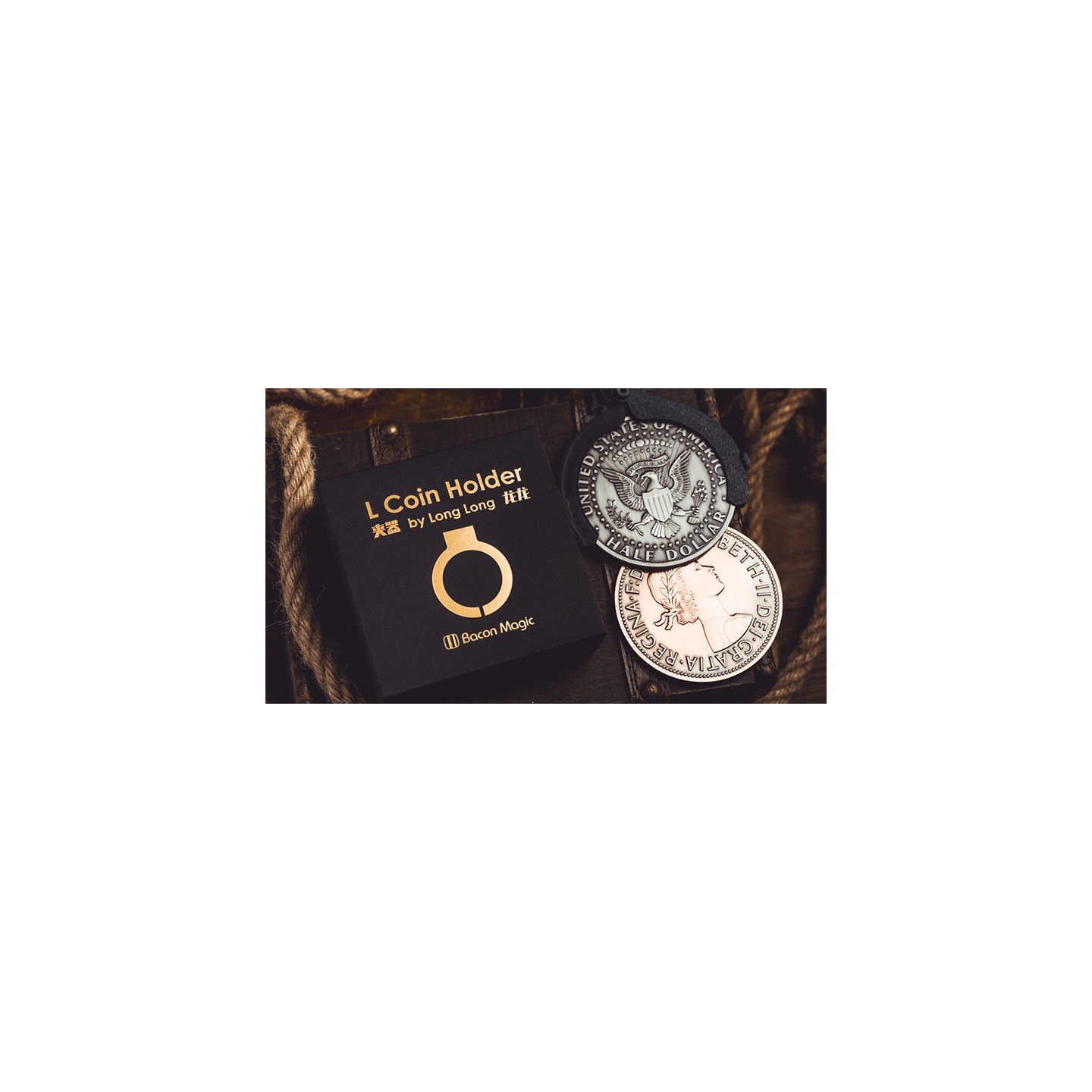 L Holder (Double Jumbo Coins 2.7"-3.2") by Long Long & Bacon Magic