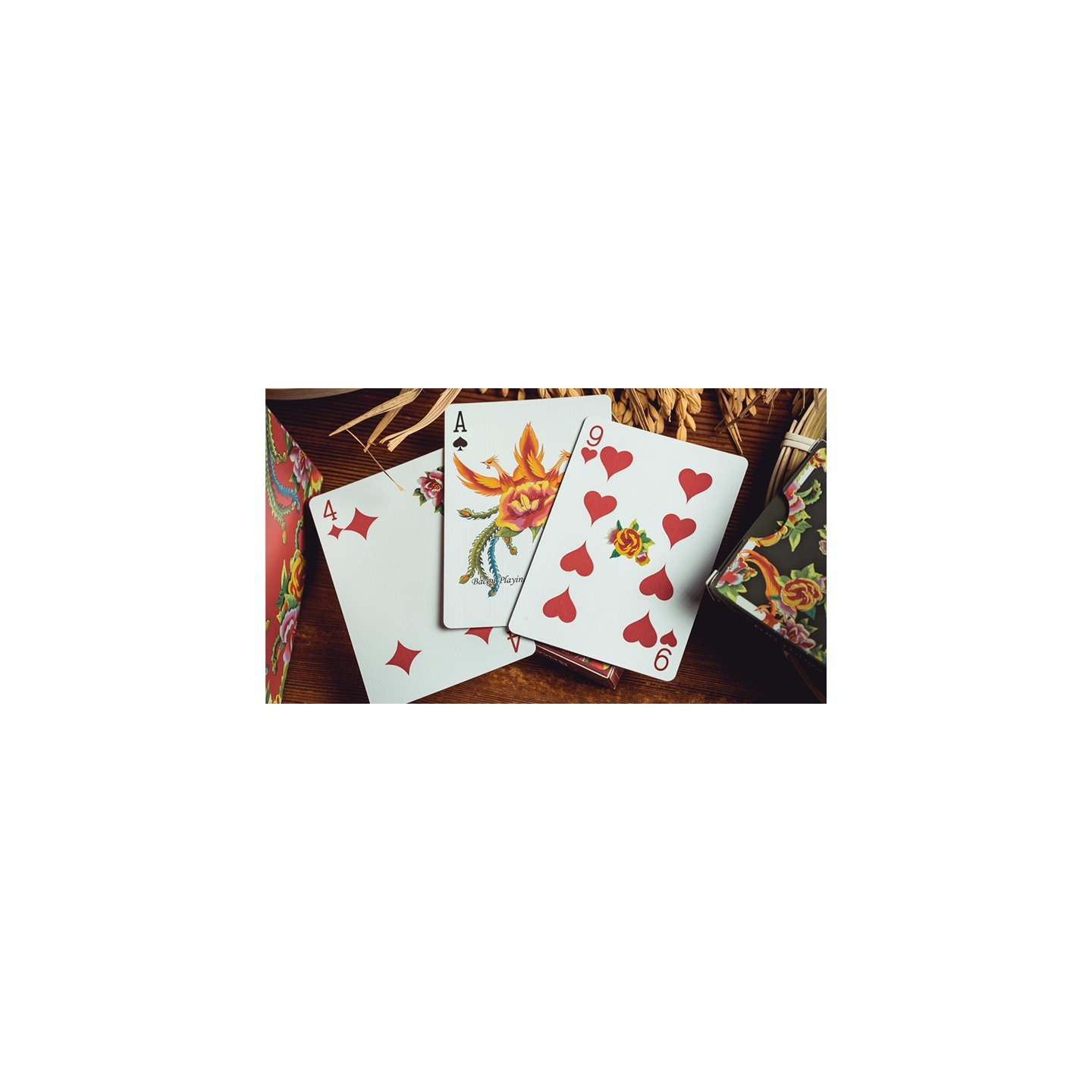 Phoenix and Peony (Red) Playing Cards by Bacon Playing Card Company