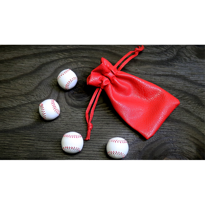 Set of 4 Leather Balls for Cups and Balls (White w/Red Stitching) by Leo Smetsers