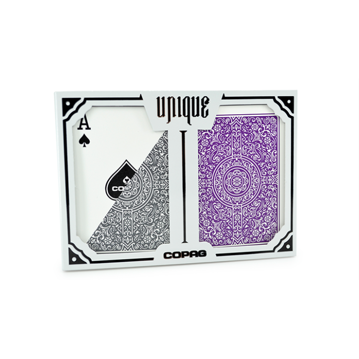 Copag Unique Plastic Playing Cards Poker Size Regular Index Gray and Purple Double-Deck Set